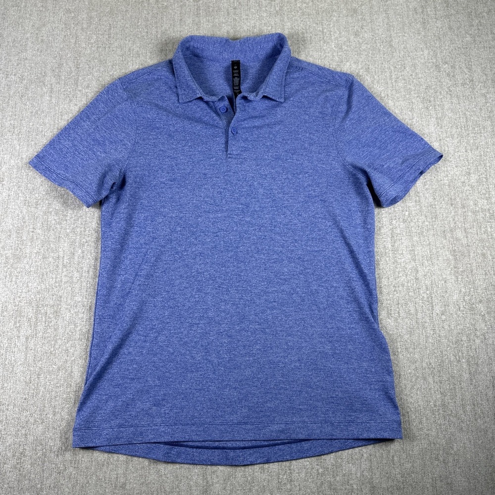 Lululemon Shirt Men Size Medium Polo short sleeve Light Blue Slim Fit Leisure